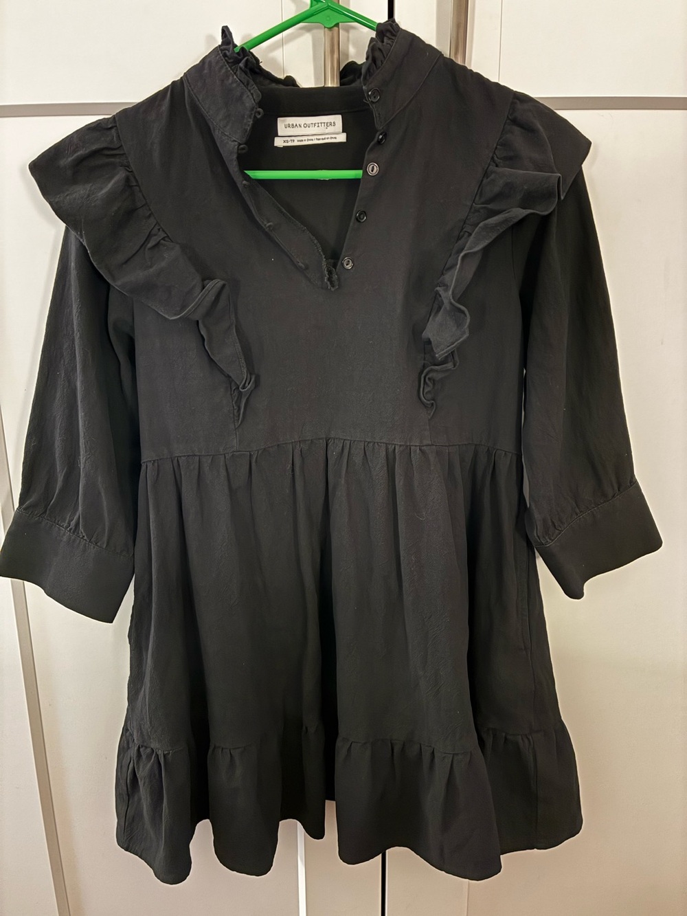 Urban Outfitters Black Ruffle-Yoke Tiered Dress